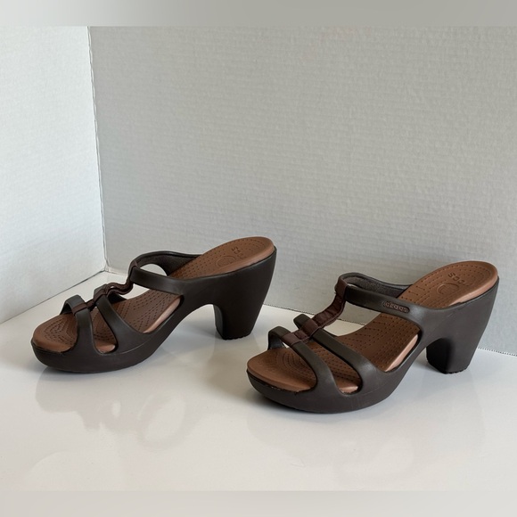 Crocs Cyprus Slip On Platform High Heels Women's Size 8 Brown Strappy Sandals - Picture 15 of 16